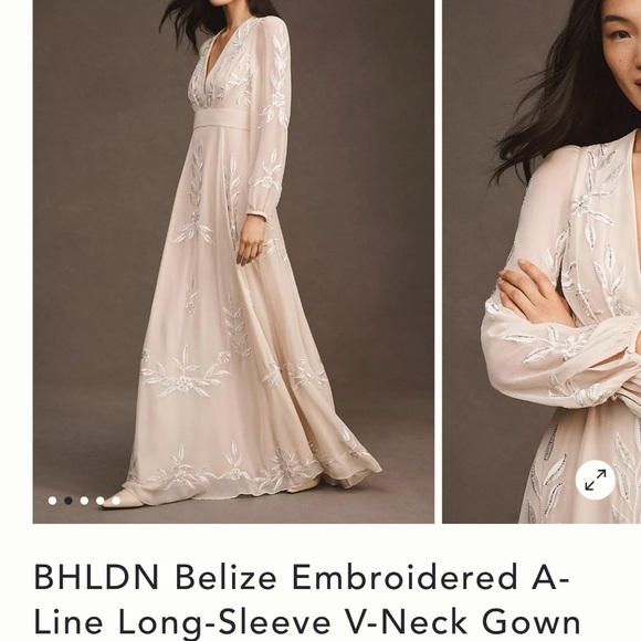 BHLDN Cream Embroidered Long-Sleeve Gown - Picture 1 of 4